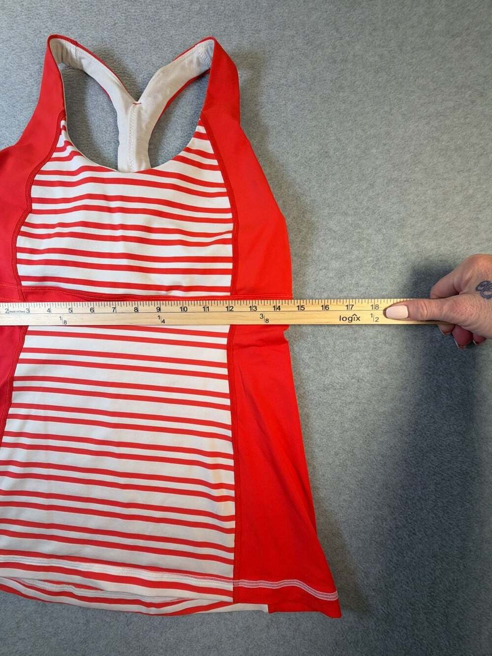 Lululemon Run Fast Track Tank Top Red White Stripe Built-In Bra - Picture 3 of 7